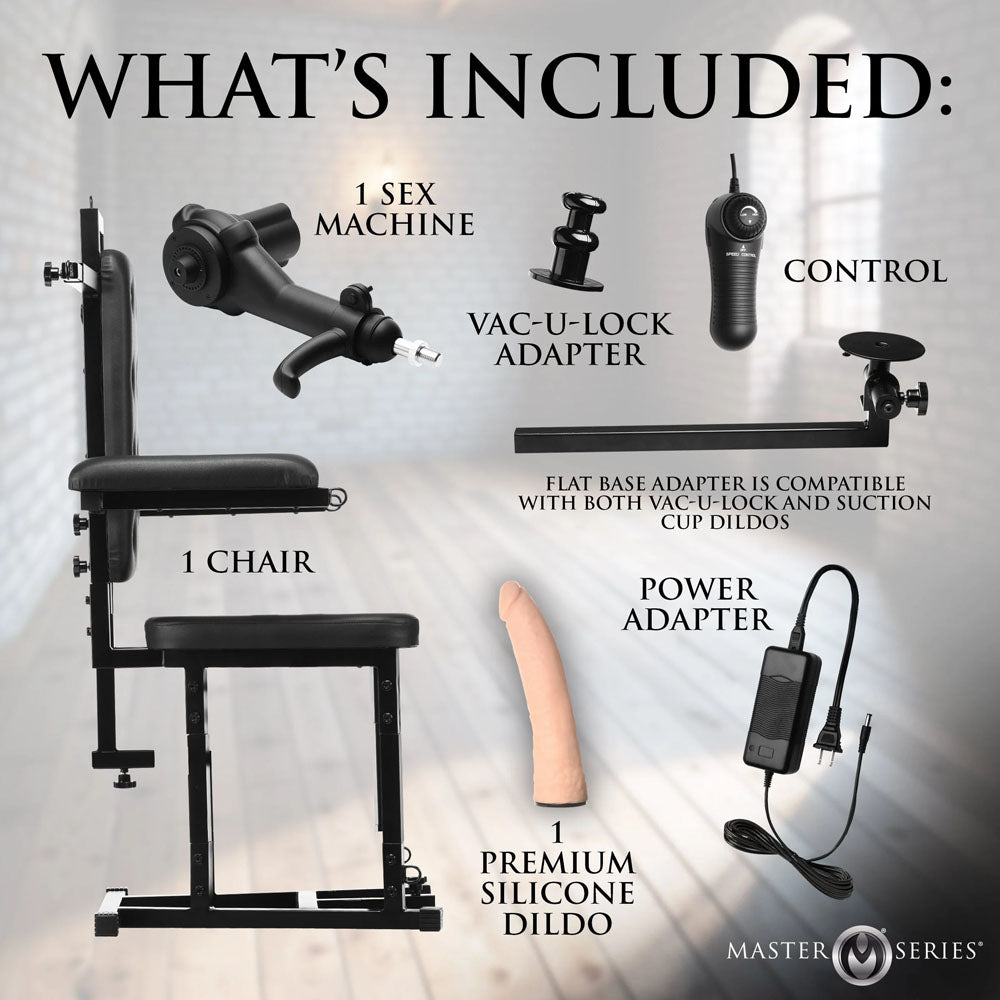 Master Series Enforcer Chair with Sex Machine - Deluxe Restraint Chair with Mains Powered Sex Machine