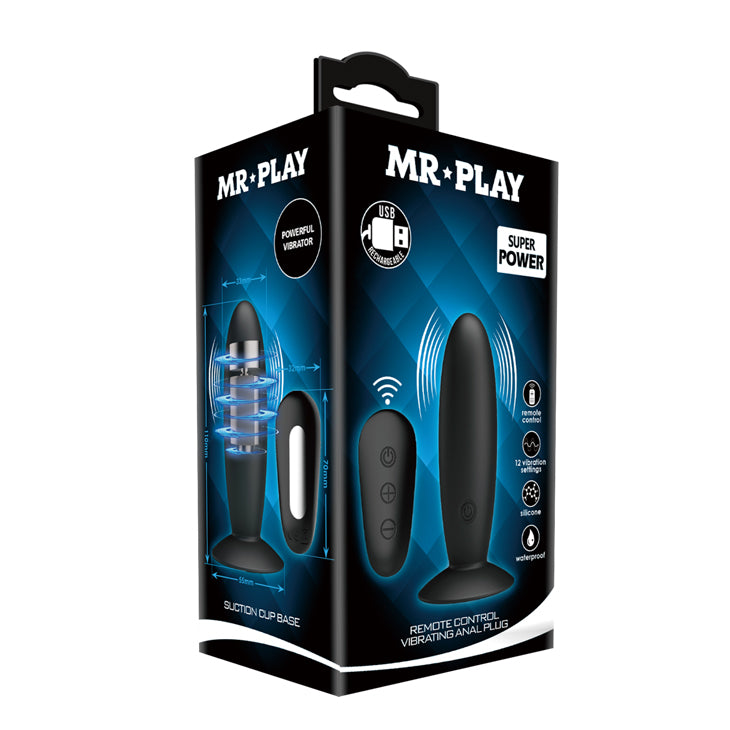 MR PLAY Remote Control Vibrating Anal Plug - Black USB Rechargeable Vibrating Butt Plug with Wireless Remote
