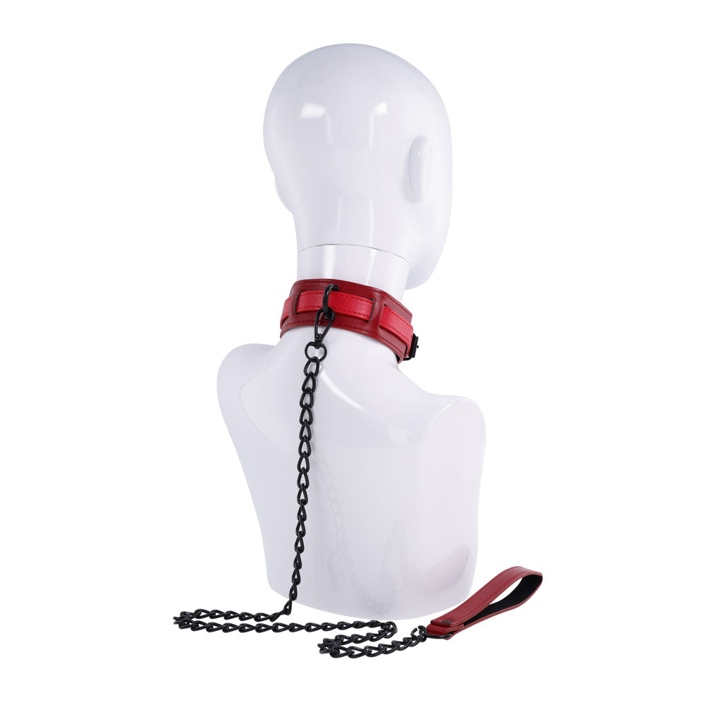 S&M Exs & Ohs Collar and Leash - Red Neck Restraint